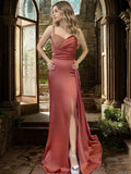 Sheath/Column Charmeuse Ruched V-neck Sleeveless Sweep/Brush Train Dresses Prom Evening Dress