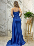 Sheath/Column Charmeuse Ruched V-neck Sleeveless Sweep/Brush Train Dresses Prom Evening Dress