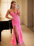 Sheath/Column Tulle Applique Sweetheart Sleeveless Sweep/Brush Train Dresses Prom Evening Dress