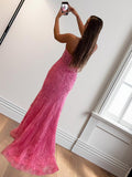 Sheath/Column Tulle Applique Sweetheart Sleeveless Sweep/Brush Train Dresses Prom Evening Dress