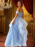A-Line/Princess Tulle Applique Off-the-Shoulder Sleeveless Floor-Length Dresses Prom Dress Ball Gowns