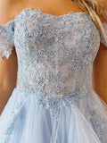 A-Line/Princess Tulle Applique Off-the-Shoulder Sleeveless Floor-Length Dresses Prom Dress Ball Gowns