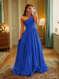A-Line/Princess Ruffles One-Shoulder Sleeveless Sweep/Brush Train Evening Dresses Prom Dress