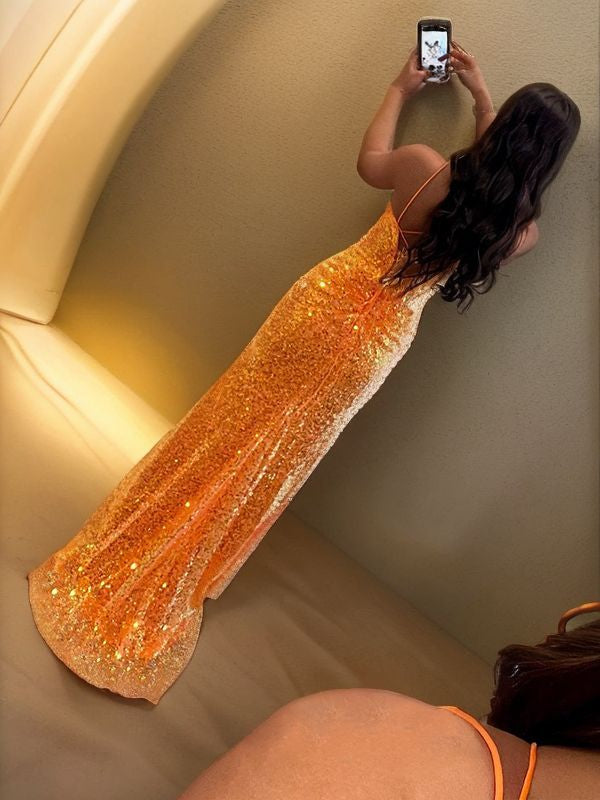 Sheath/Column Sequins V-neck Sleeveless Sweep/Brush Train Dresses Prom Evening Dress