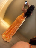 Sheath/Column Sequins V-neck Sleeveless Sweep/Brush Train Dresses Prom Evening Dress