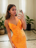 Sheath/Column Sequins V-neck Sleeveless Sweep/Brush Train Dresses Prom Evening Dress