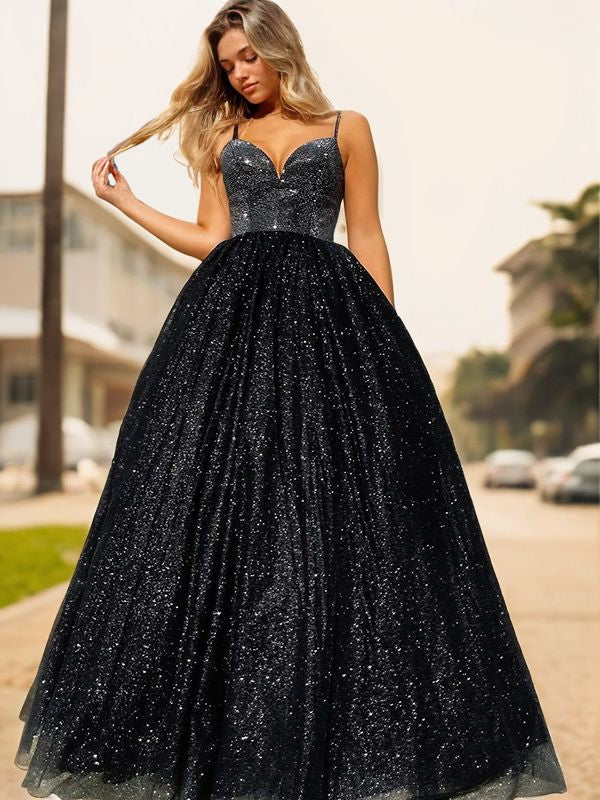 A-Line/Princess V-neck Sleeveless Floor-Length Evening Dresses Prom Dress Ball Gowns