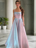A-Line/Princess Ruffles Straps Sleeveless Floor-Length Dresses Prom Evening Dress