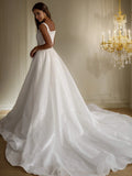 A-Line/Princess Sash/Ribbon/Belt Square Sleeveless Chapel Train Wedding Dresses Bridal Gowns