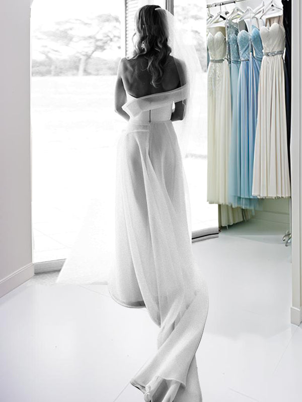 A-Line/Princess Organza Ruched One-Shoulder Sleeveless Court Train Wedding Dresses Bridal Gowns