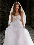 A-Line/Princess Tulle Applique Sweetheart Sleeveless Sweep/Brush Train Wedding Dresses Bridal Gowns