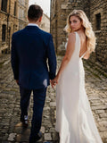 Sheath/Column Stretch Crepe V-neck Sleeveless Court Train Wedding Dresses Bridal Gowns