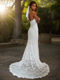 Sheath/Column Lace V-neck Sleeveless Court Train Wedding Dresses Bridal Gowns