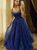 A-Line/Princess Tulle Ruffles Straps Sleeveless Sweep/Brush Train Evening Dresses Prom Dress
