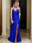 Sheath/Column Ruched Sequins V-neck Sleeveless Sweep/Brush Train Dresses Prom Evening Dress