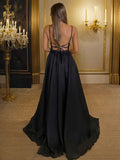 A-Line/Princess Sequins Ruffles V-neck Sleeveless Sweep/Brush Train Dresses Prom Evening Dress