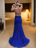 Sheath/Column V-neck Sleeveless Sweep/Brush Train Velvet Sequins Dresses Prom Evening Dress