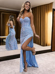 Sheath/Column Velvet Sequins Sweetheart Sleeveless Court Train Evening Dresses Prom Dress