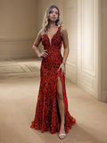 Sheath/Column Sequins V-neck Sleeveless Sweep/Brush Train Dresses Prom Evening Dress
