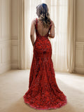 Sheath/Column Sequins V-neck Sleeveless Sweep/Brush Train Dresses Prom Evening Dress
