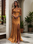 Sheath/Column Sequins Ruched V-neck Sleeveless Sweep/Brush Train Dresses Prom Evening Dress