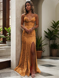 Sheath/Column Sequins Ruched V-neck Sleeveless Sweep/Brush Train Dresses Prom Evening Dress