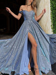 A-Line/Princess Ruffles Off-the-Shoulder Sleeveless Sweep/Brush Train Dresses Prom Evening Dress