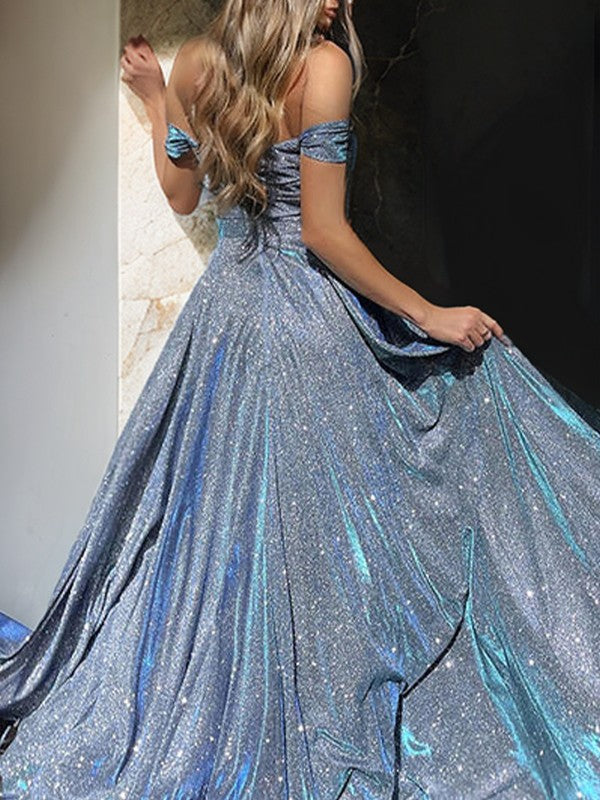 A-Line/Princess Ruffles Off-the-Shoulder Sleeveless Sweep/Brush Train Dresses Prom Evening Dress