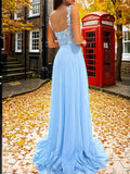 A-Line/Princess Chiffon Applique Straps Sleeveless Sweep/Brush Train Dresses Prom Evening Dress
