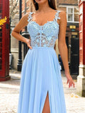 A-Line/Princess Chiffon Applique Straps Sleeveless Sweep/Brush Train Dresses Prom Evening Dress