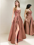 A-Line/Princess Ruffles Spaghetti Straps Sleeveless Floor-Length Evening Dresses Prom Dress
