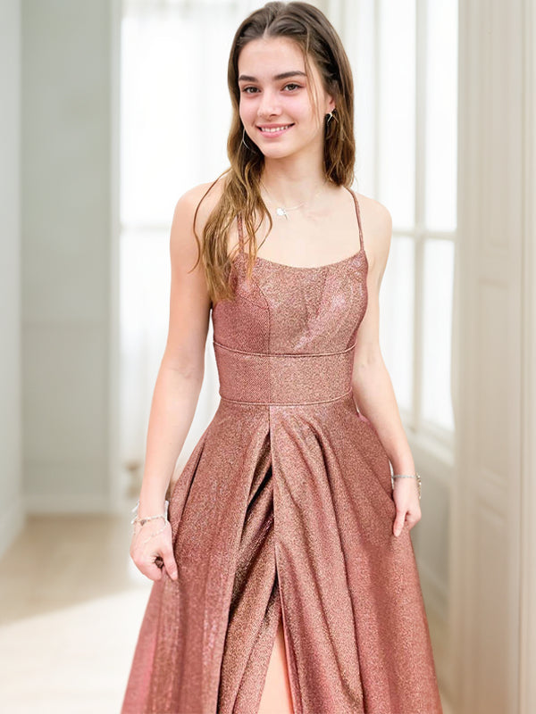 A-Line/Princess Ruffles Spaghetti Straps Sleeveless Floor-Length Evening Dresses Prom Dress