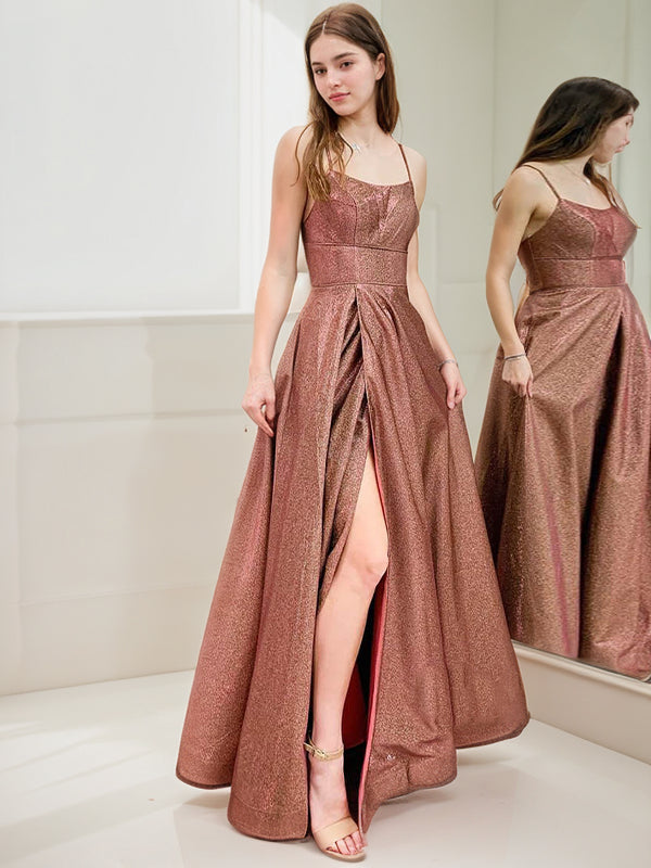 A-Line/Princess Ruffles Spaghetti Straps Sleeveless Floor-Length Evening Dresses Prom Dress