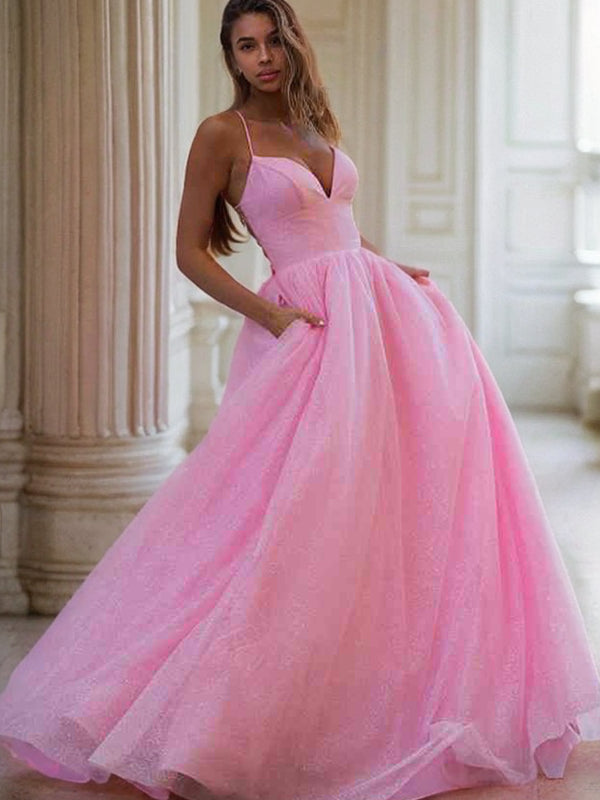 A-Linie/Princess-Linie Rüschen Spaghettiträger Ärmellos Sweep/Pinsel zug Kleider Ball-/Abendkleid