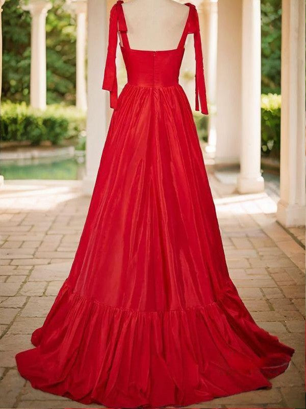A-Line/Princess Taffeta Ruched Straps Sleeveless Floor-Length Dresses Prom Evening Dress