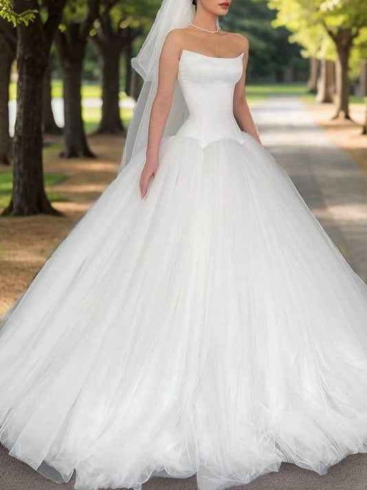 Ball Gown Tulle Strapless Sleeveless Floor-Length Wedding Dresses Bridal Gowns