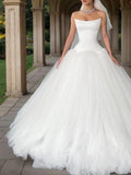 Ball Gown Tulle Strapless Sleeveless Floor-Length Wedding Dresses Bridal Gowns