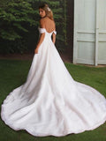 A-Line/Princess Organza Ruched Off-the-Shoulder Sleeveless Chapel Train Wedding Dresses Bridal Gowns