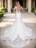 Trumpet/Mermaid Stretch Crepe Applique Scoop Long Sleeves Cathedral Train Wedding Dresses Bridal Gowns