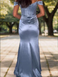 Sheath/Column Silk like Satin Ruched Straps Sleeveless Sweep/Brush Train Corset Dresses Prom Evening Dress