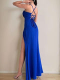 Sheath/Column Silk like Satin Ruched Spaghetti Straps Sleeveless Floor-Length Corset Dresses Prom Evening Dress