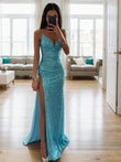 Sheath/Column Sequins V-neck Sleeveless Sweep/Brush Train Dresses Prom Evening Dress
