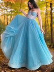 A-Line/Princess Spaghetti Straps Sleeveless Sweep/Brush Train Corset Evening Dresses Prom Dress