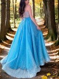 A-Line/Princess Spaghetti Straps Sleeveless Sweep/Brush Train Corset Evening Dresses Prom Dress
