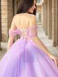 Ballkleid Tüll Geraffte Schulterfreie Ärmellose Bodenlange Abendkleider Ballkleid