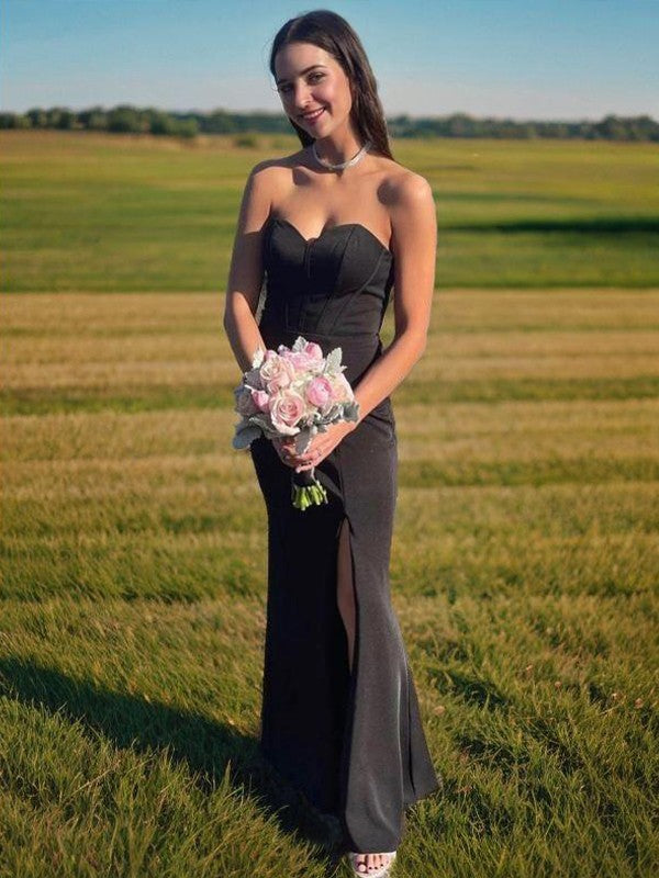 Sheath/Column Stretch Crepe Sweetheart Sleeveless Floor-Length Corset Dresses Prom Evening Dress