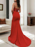 Sheath/Column Stretch Crepe Spaghetti Straps Sleeveless Sweep/Brush Train Corset Dresses Prom Evening Dress