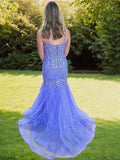 Trumpet/Mermaid Tulle Applique Straps Sleeveless Court Train Evening Dresses Prom Dress
