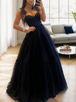 A-Line/Princess Tulle Bowknot Spaghetti Straps Sleeveless Floor-Length Dresses Prom Evening Dress