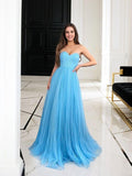 A-Line/Princess Tulle Sweetheart Sleeveless Sweep/Brush Train Corset Dresses Prom Evening Dress